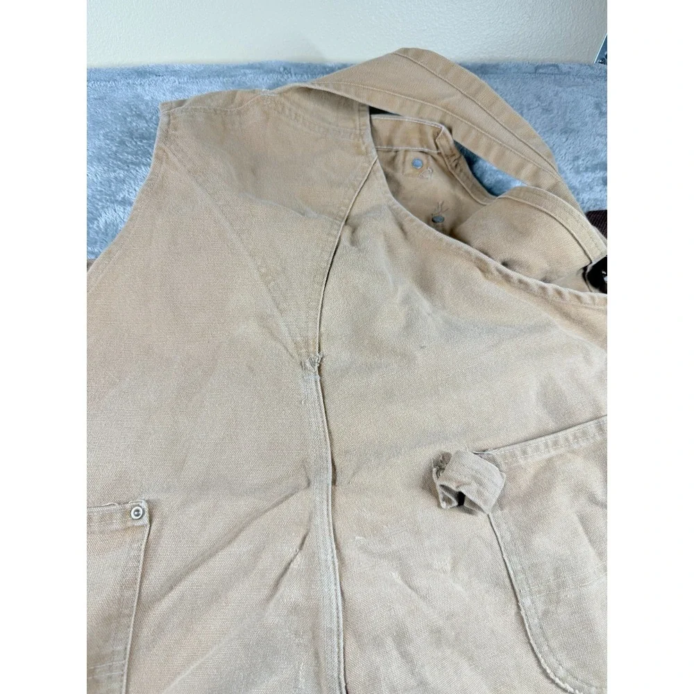 Carhartt Bib Overalls‎ Mens 42x31 Tan Duck Double Knee Distressed_15